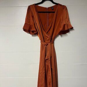 Rust Wrap Dress with Removable Belt